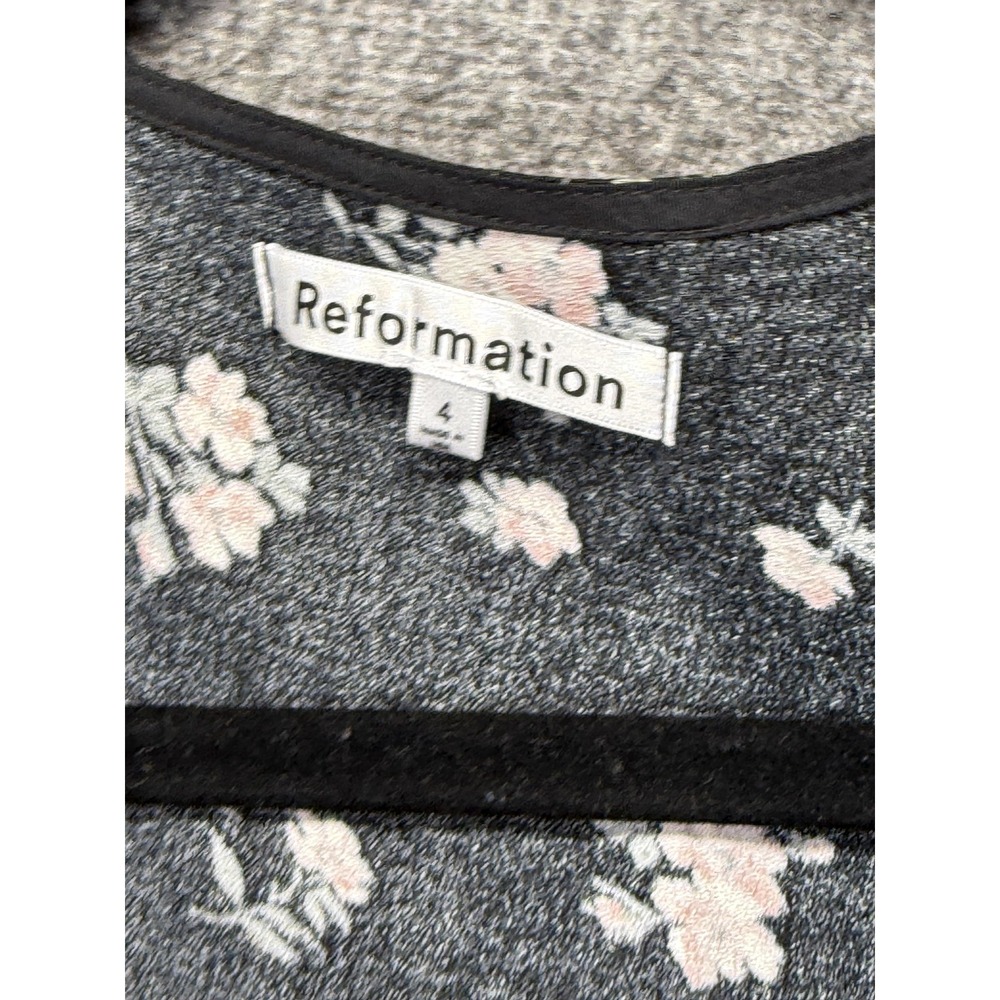 Reformation Dress Womens 4 Black Floral V-Neck Short Sleeve Button Front‎ Midi - Picture 5 of 15